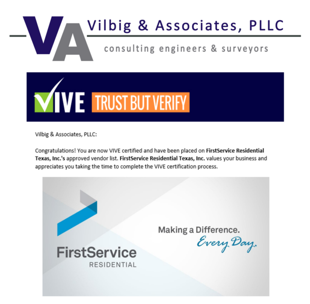 Announcing FirstService Residential Approved Vendor - Vilbig and Associates